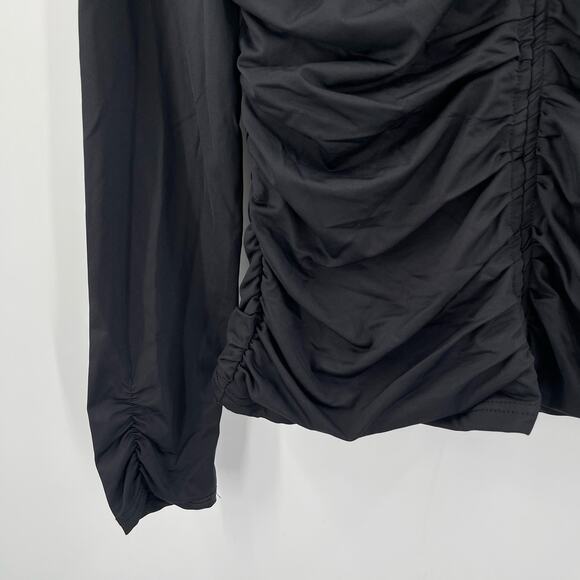 RACHEL PARCELL Top Size Large Ruched Fitted Mockneck Long Sleeve Black Spandex - Picture 7 of 12